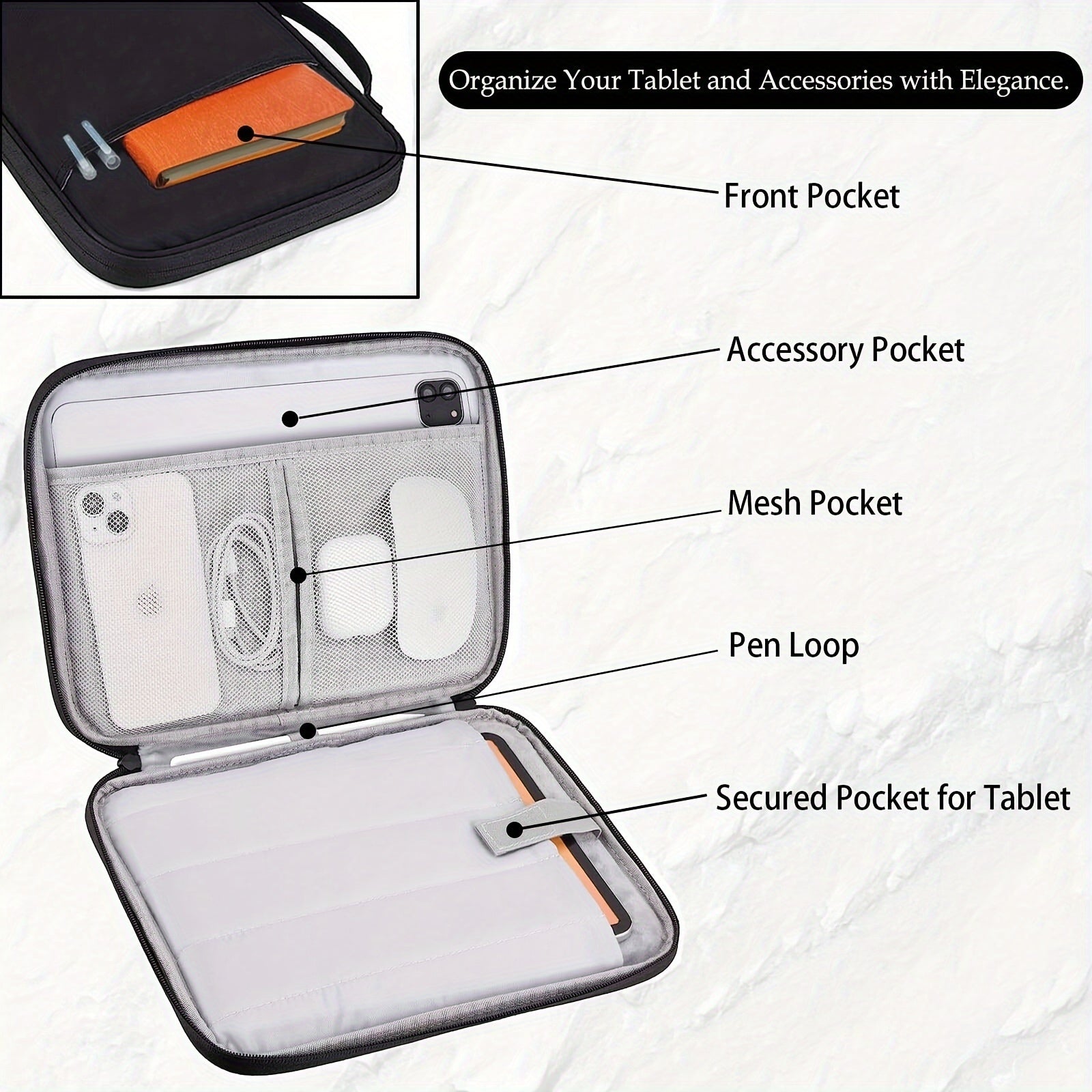 Waterproof Tablet Sleeve Case with Handle and Front Pocket Durable Polyester Compatible with iPad Kindle Samsung Galaxy Android Tablets