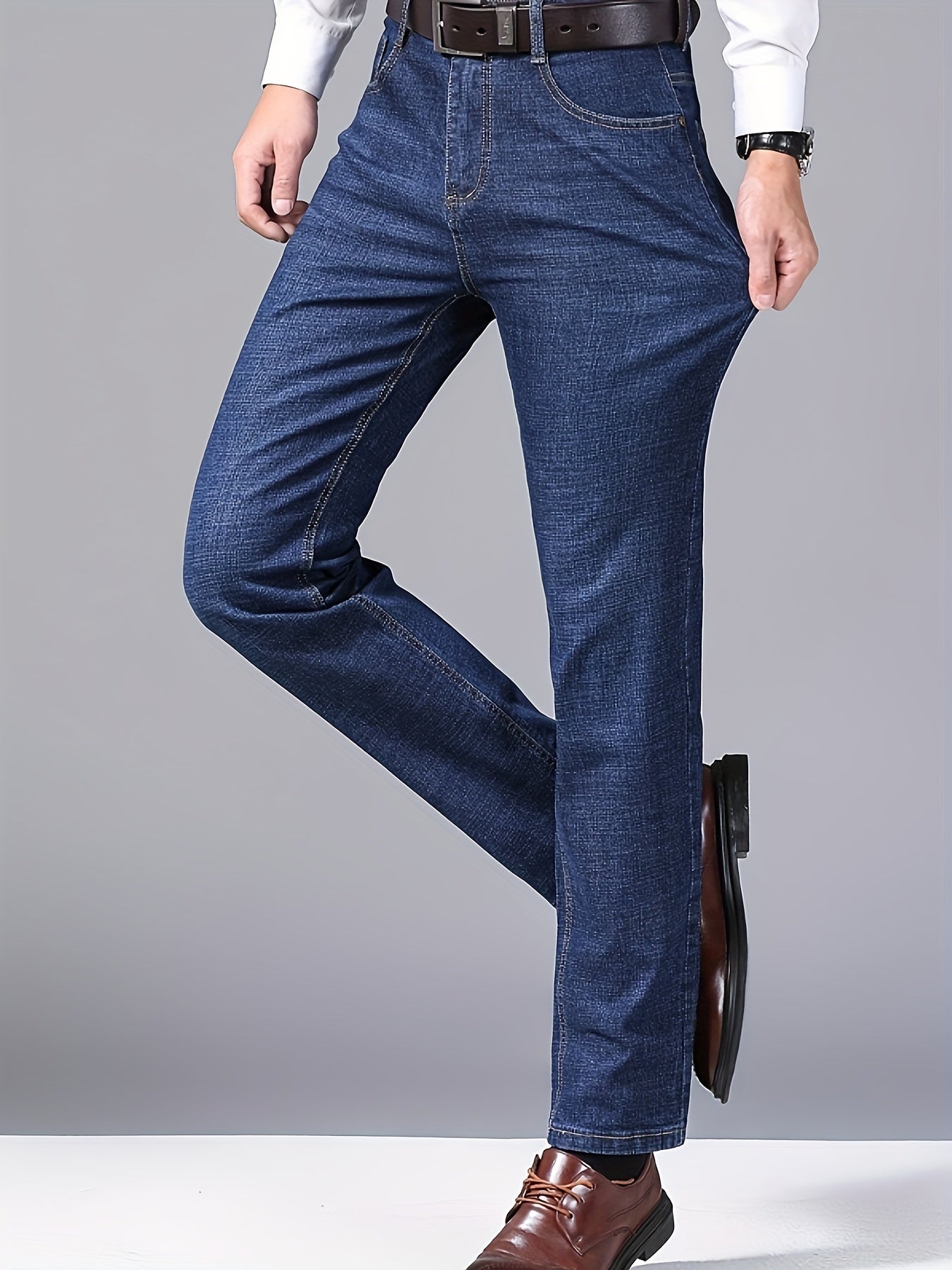 Men's Cotton Denim Trousers All-Season Stretch Regular Fit Plus Size