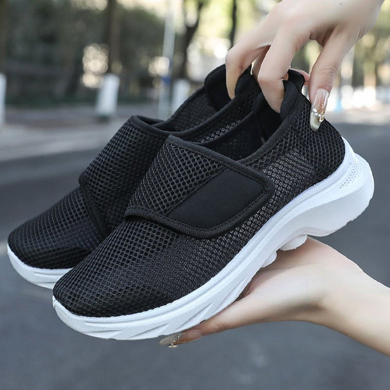 Women Breathable Mesh Slip-On Sneakers Low-Top Casual Shoes Black White