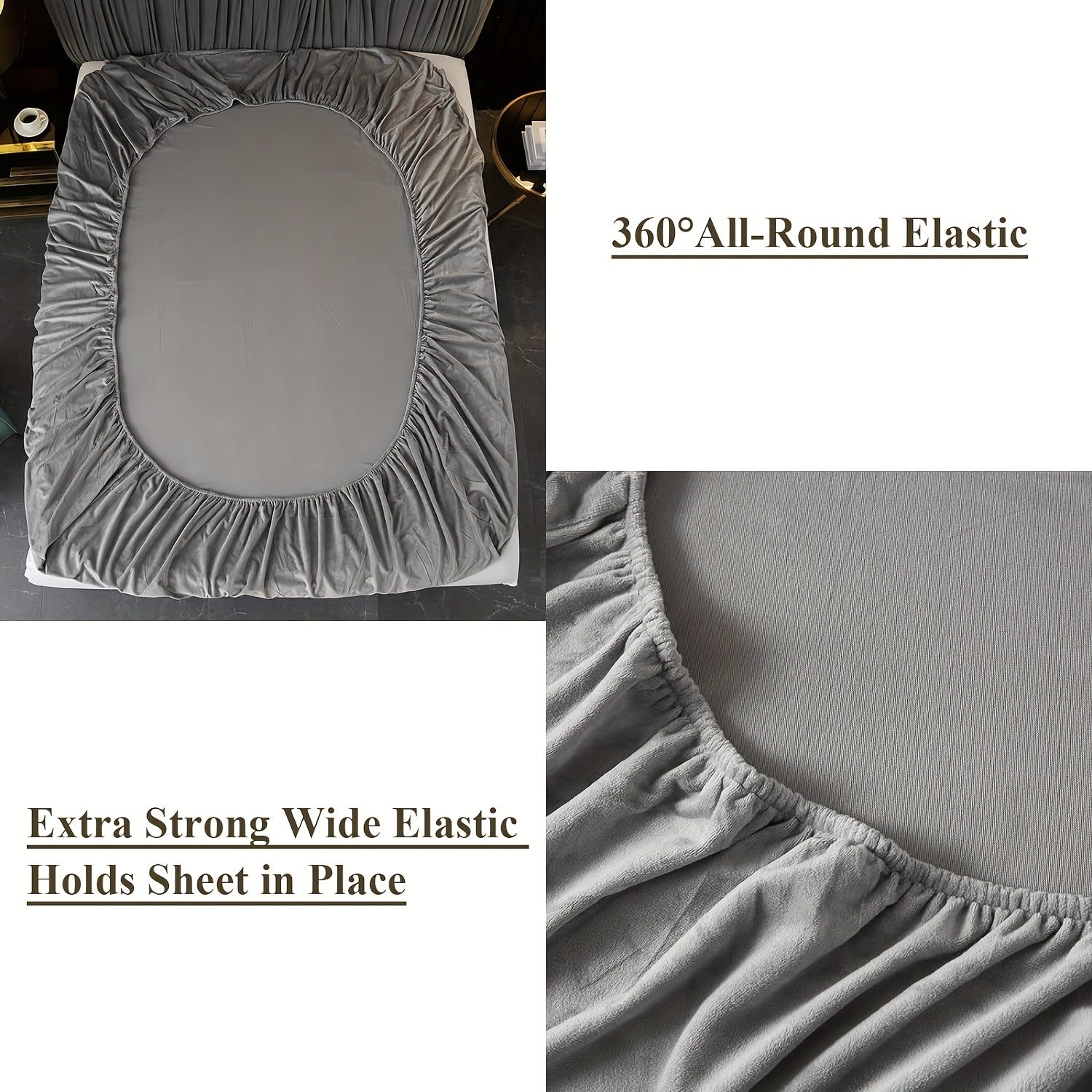 Velvet Fitted Sheet and Pillowcase Set 3-Piece Deep Pocket Bedding Soft Machine Washable