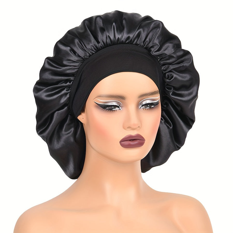 Adult Satin Sleep Bonnet Cap With Wide Elastic Band for All Hair Types