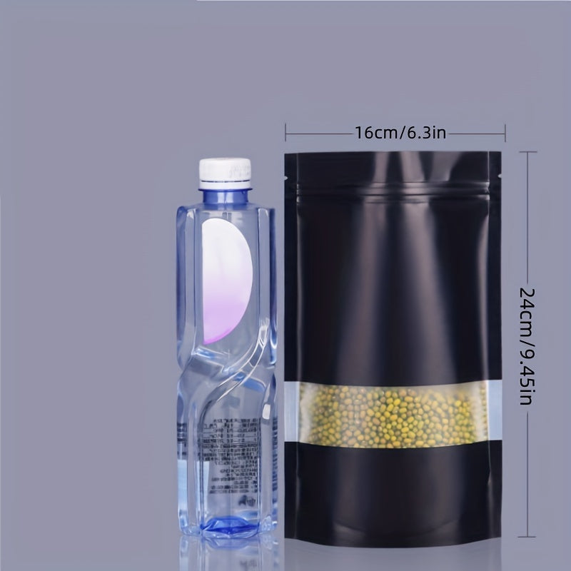 50 piezas de bolsas de embalaje con ventana abierta en negro para galletas, caramelos, café, té, auto-cierre, plástico esmerilado