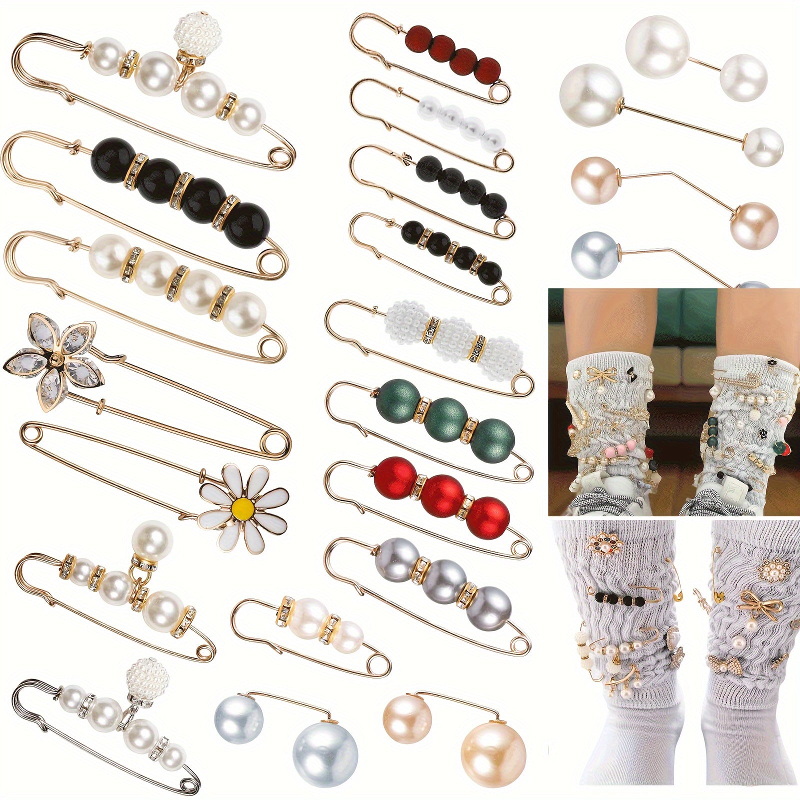 Unisex Aluminum Alloy Sock Charms with Pearls and Floral Designs