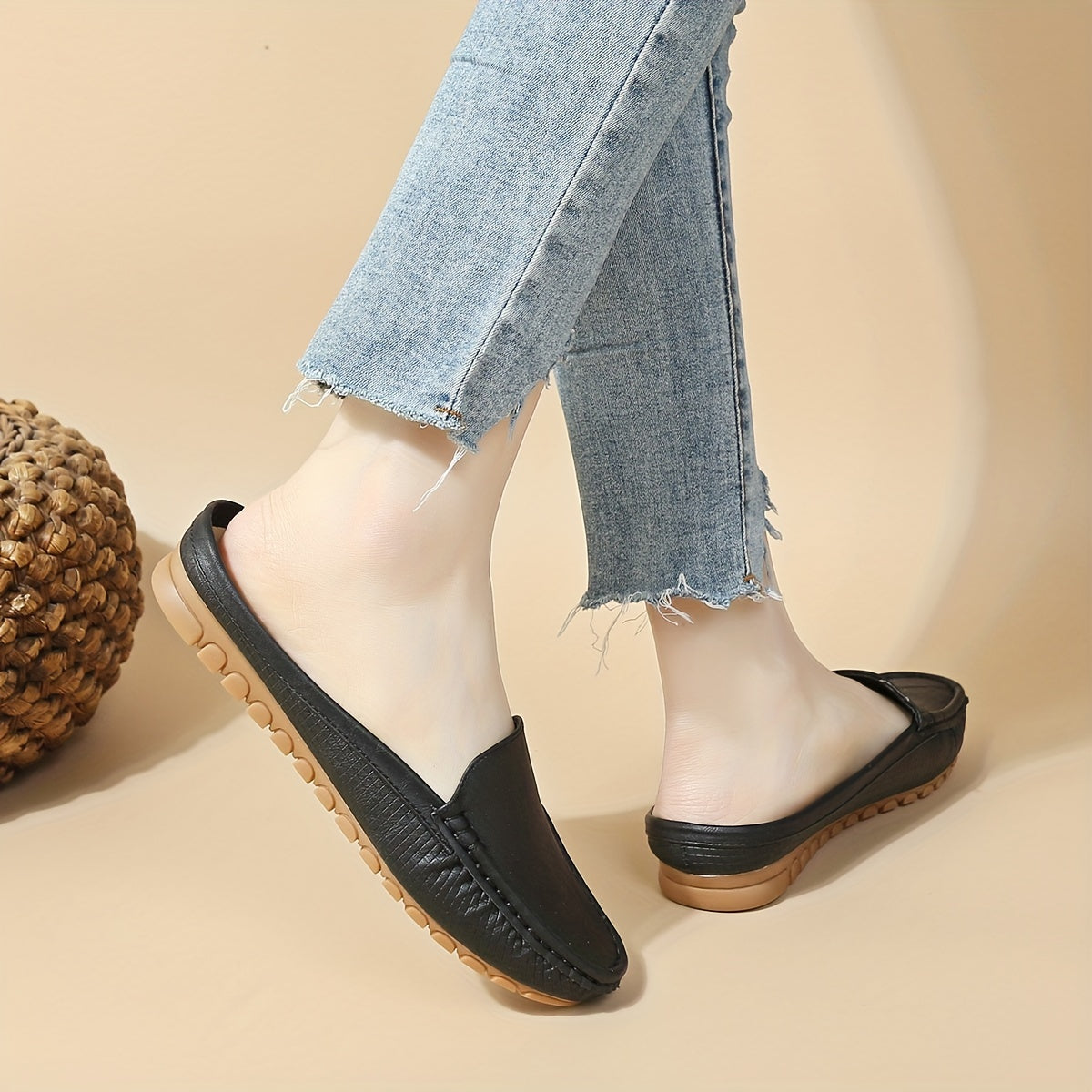 Women's Slip-On Mule Sandals with Cap Toe, Flat Heel, Summer Style