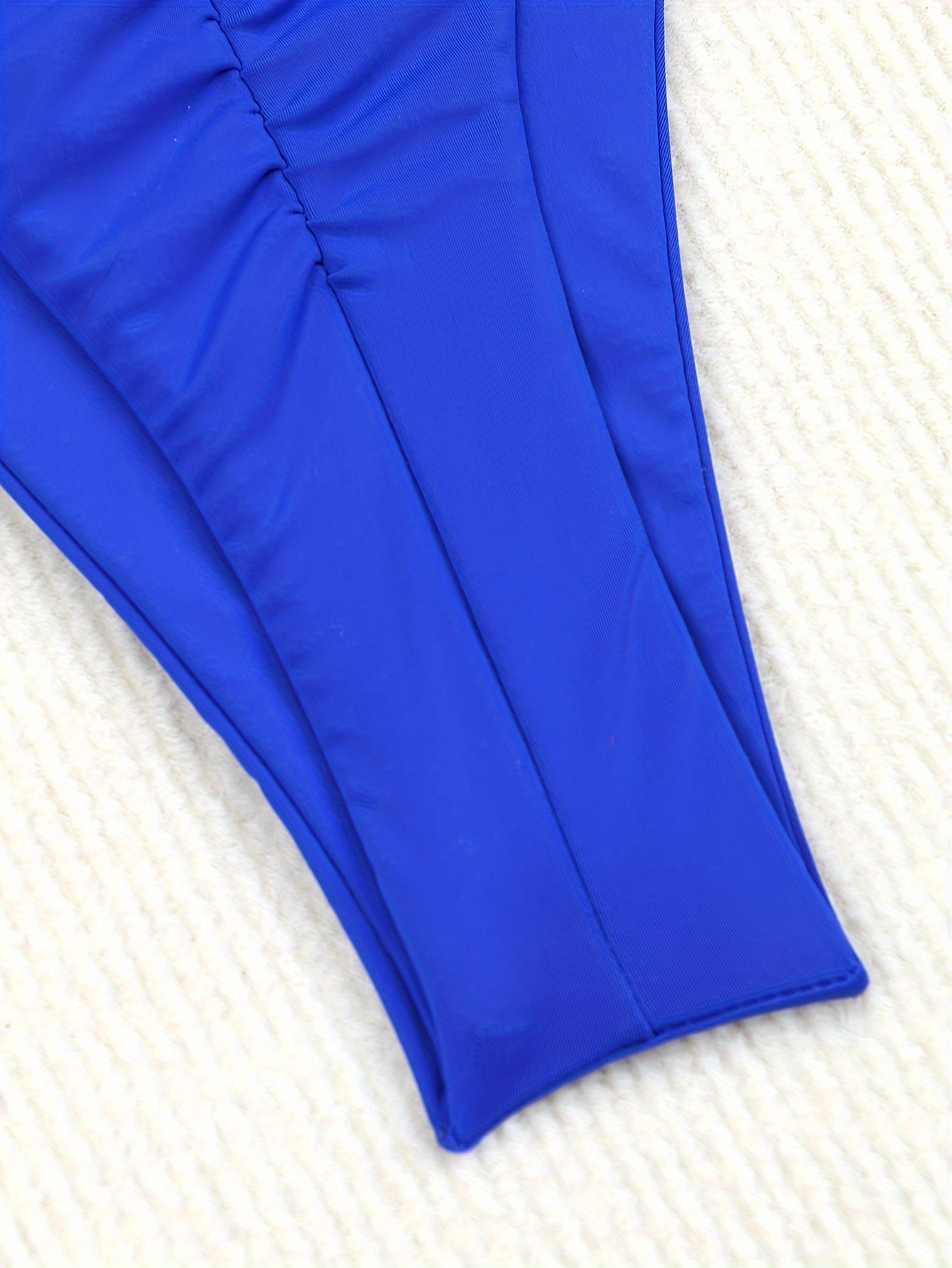 Women's Solid Color High Stretch Nylon Pleated Thong Bikini for Beach Vacation