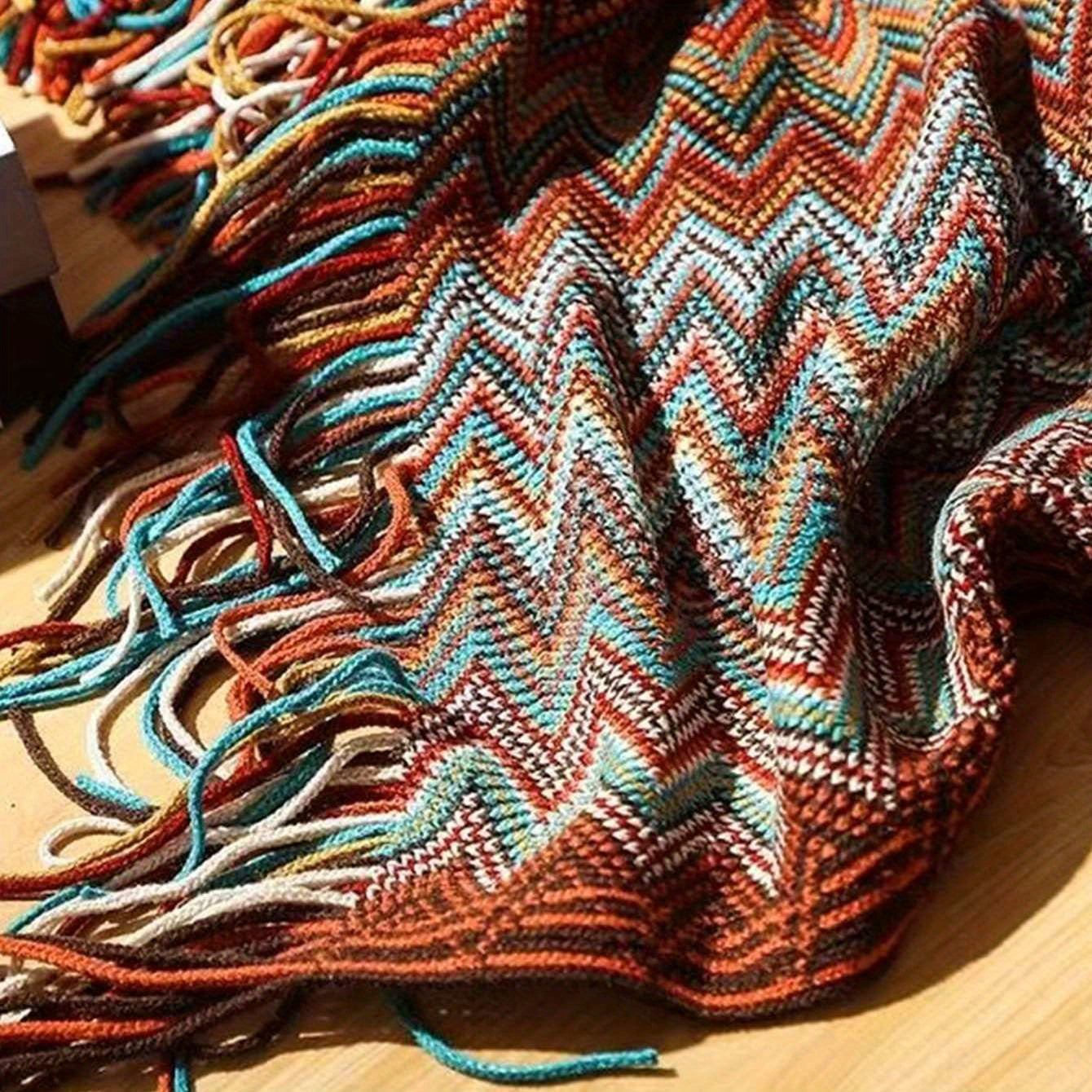 Manta tejida con patrón boho rojo, suave y cálida, para sofá, cama y camping