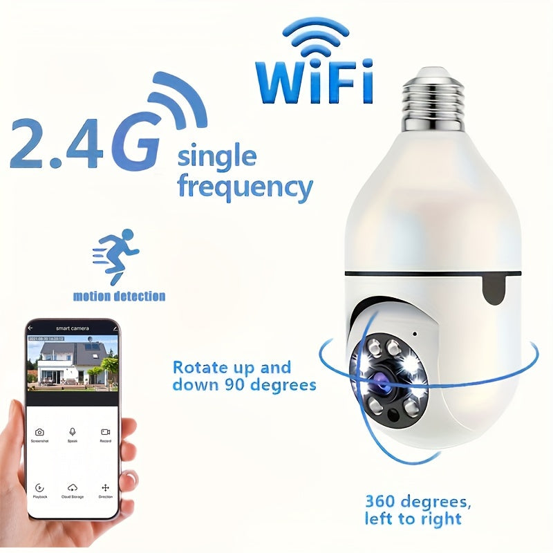 Wireless Security Camera Light Bulb Indoor Outdoor Motion Detection Two-Way Audio Alarm