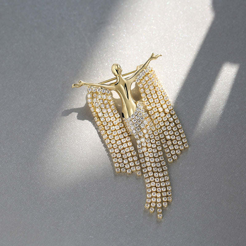 Full Diamond Tassel Brooch for Women Stylish Alloy Accent for Coats and Suits