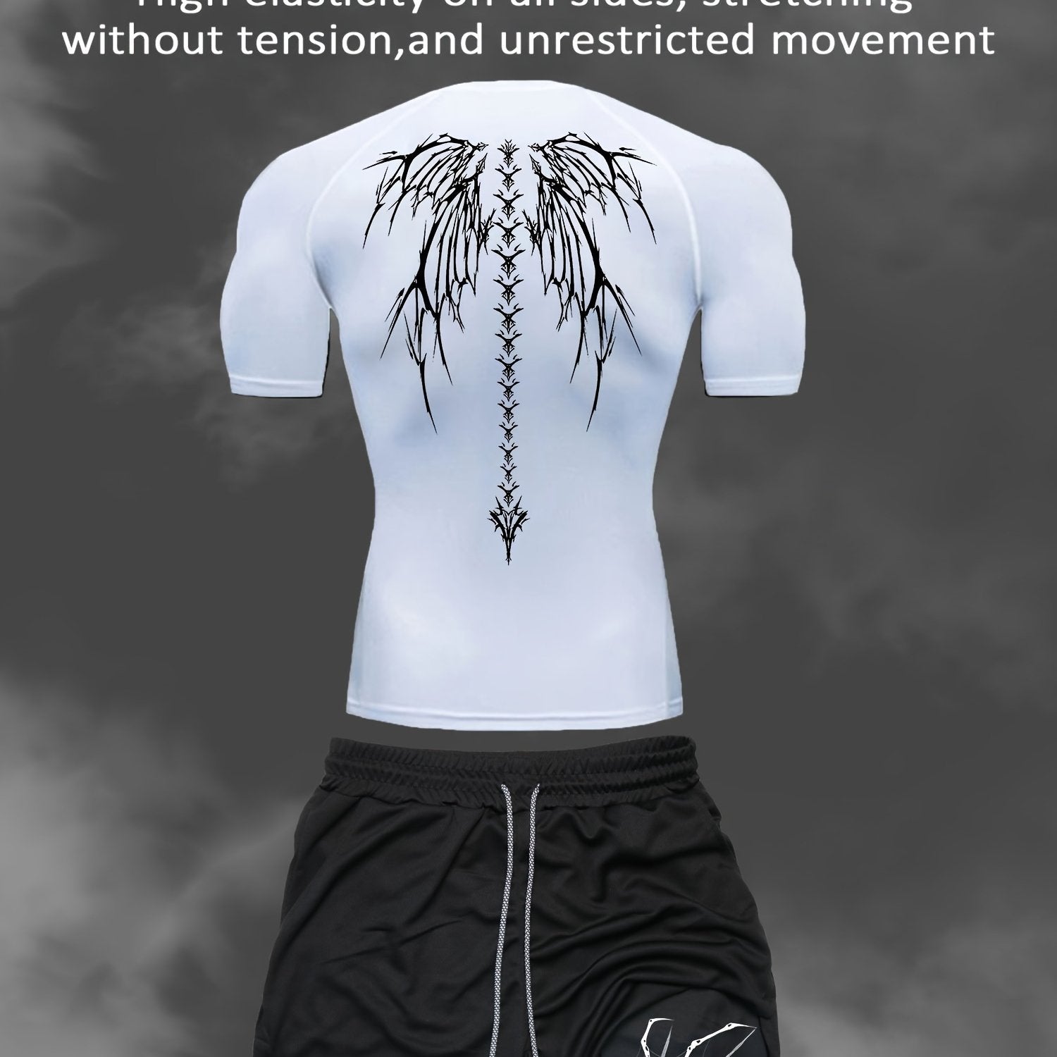 Men's Athletic Set Quick-Dry Compression T-Shirt and Multi-Pocket Shorts for Gym Running Outdoor