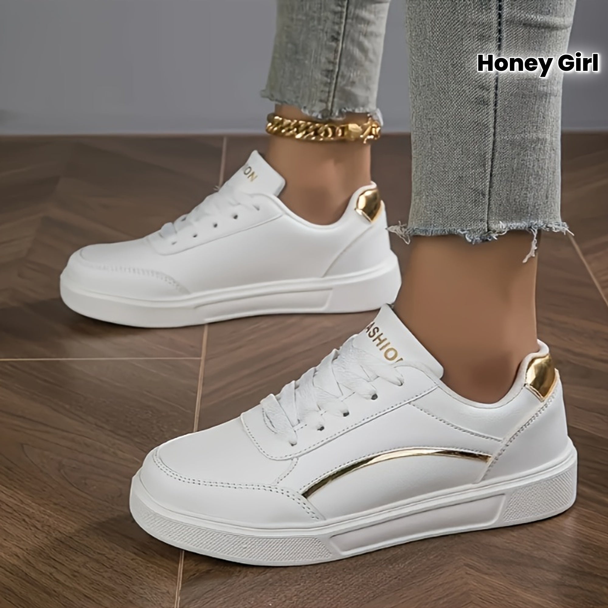 Women's Breathable Skate Sneakers Lightweight Casual Shoes Black Gold