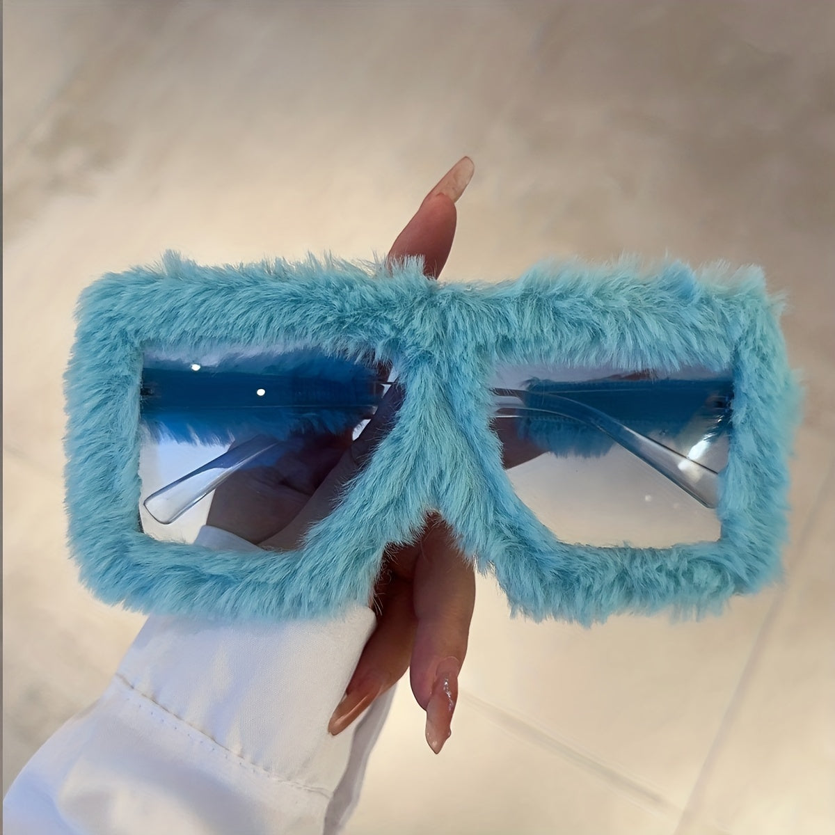 Unisex Fuzzy Plush Gradient Y2K Oversized Glasses for Beach and Party