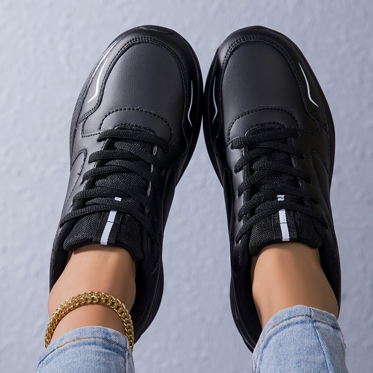 Women's Casual Low-Top Sneakers Soft Sole Korea Style Black Size 7