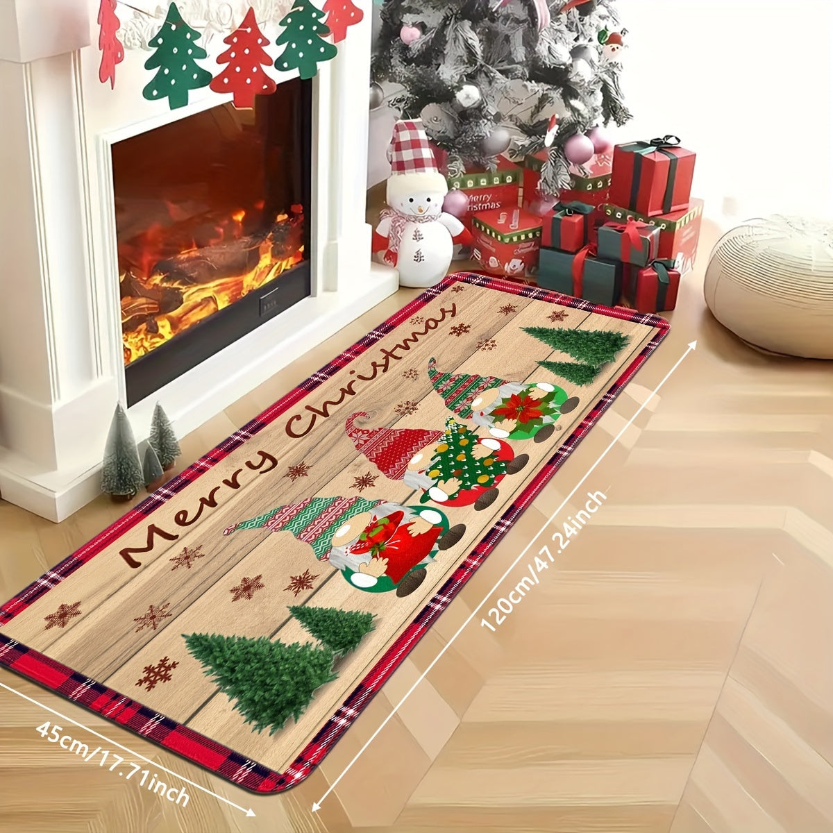 Christmas Rug Pad Non-Slip Polyester Flannel Velvet Rectangular Floor Mat