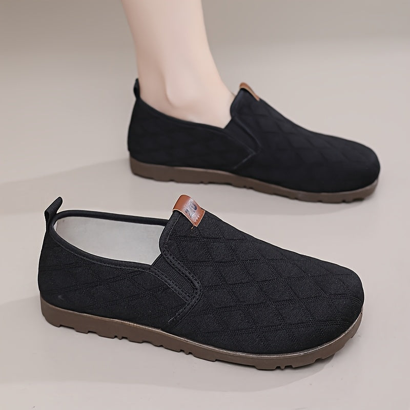 Women's Slip-On Loafers with Soft Sole and Quilted Brown Fabric