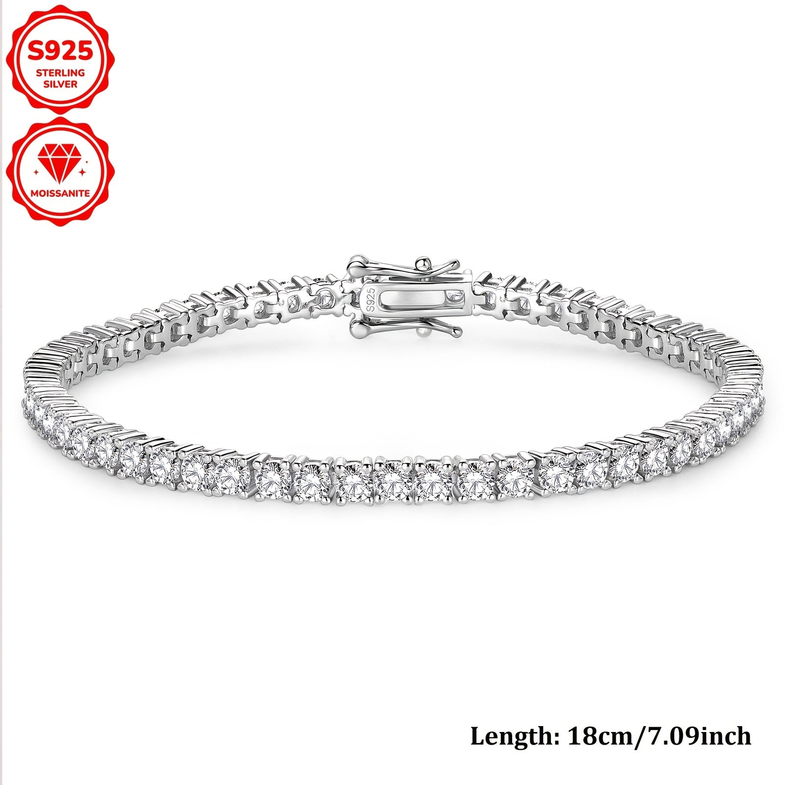 Sterling Silver Moissanite Tennis Bracelet 3mm 5.4ct Gold Plated for Weddings and Gifts