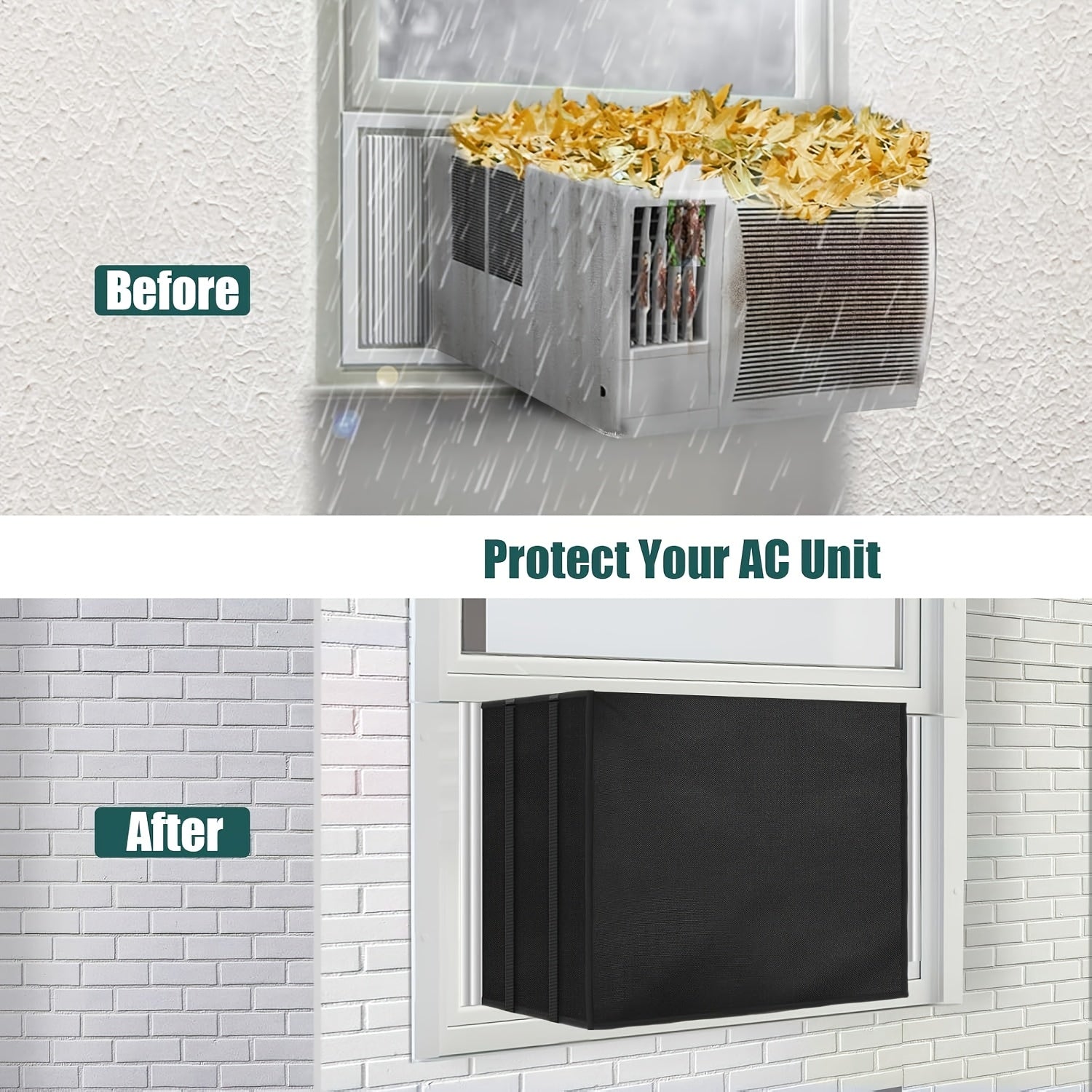 Universal Outdoor Air Conditioner Cover Waterproof UV Dust Wind Resistant Adjustable Straps