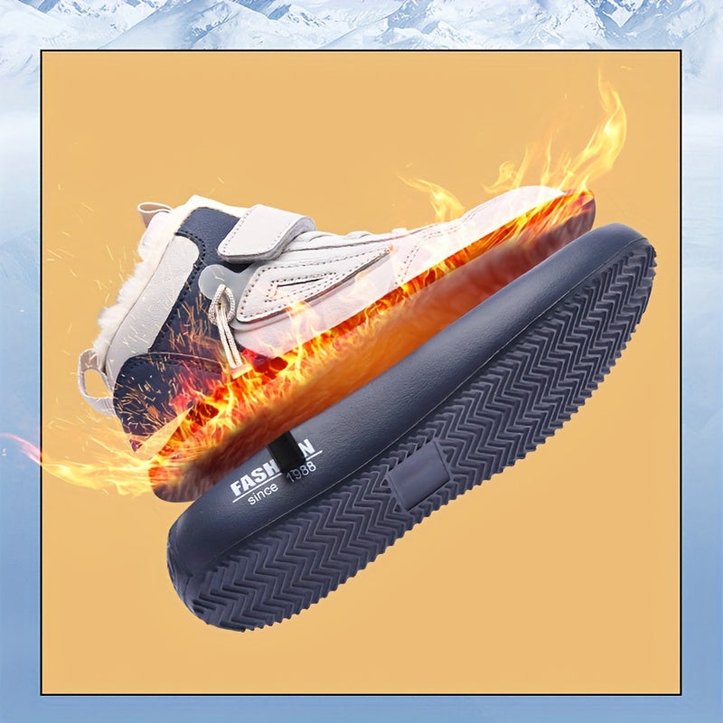 Boys Winter Snow Boots Waterproof Non-Slip Plush Lined High Tops Gray Navy