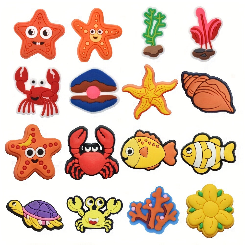 16pcs Ocean Animal Shoe Charms Set for Clogs and Sandals Durable PVC