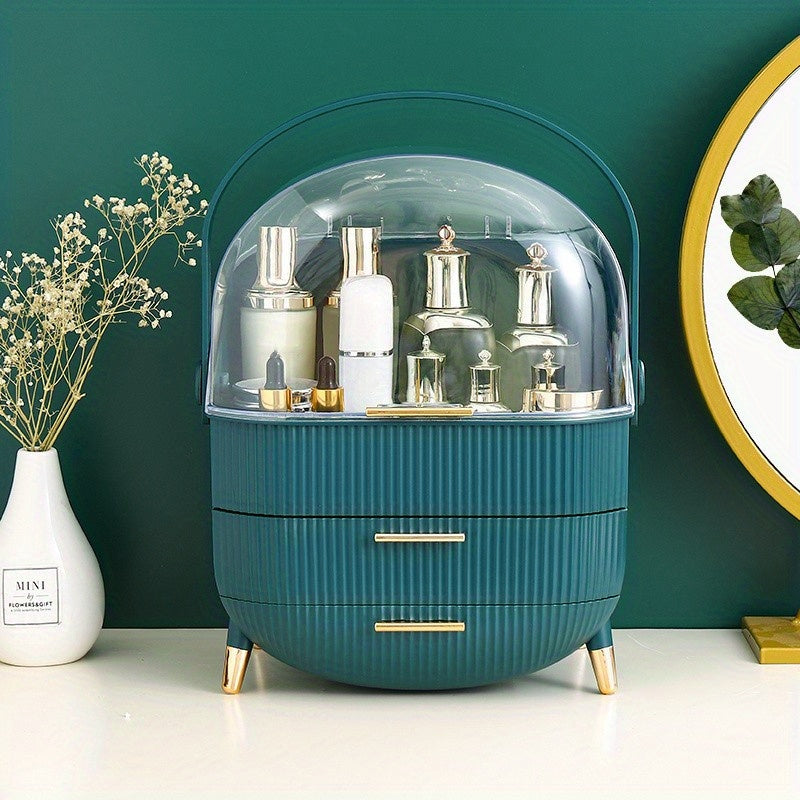 Cosmetic Storage Organizer with Cover and Desktop Cabinet for Makeup and Accessories