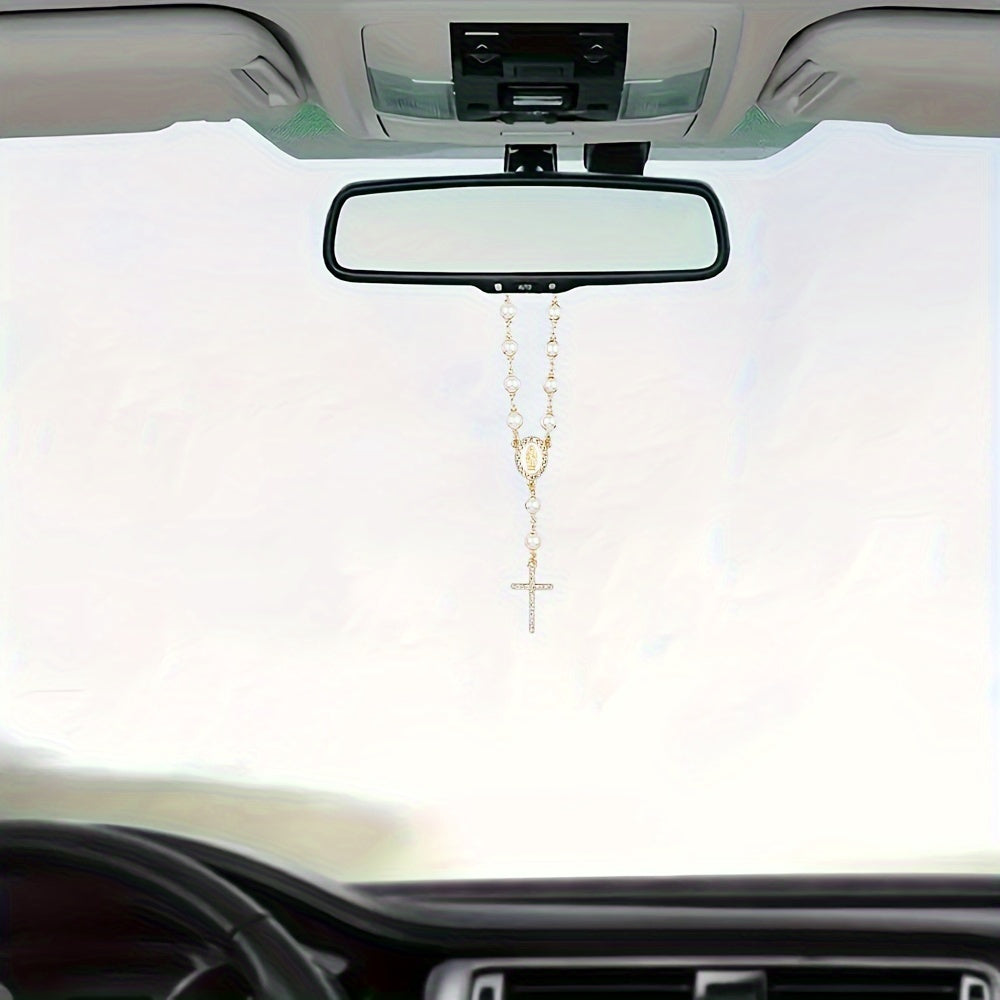 Umumiy foydalanish uchun mo'ljallangan, sun'iy marjonli Maryam Xochi Rosary Bead Avtomobil uchun lampa ichki aksessuari