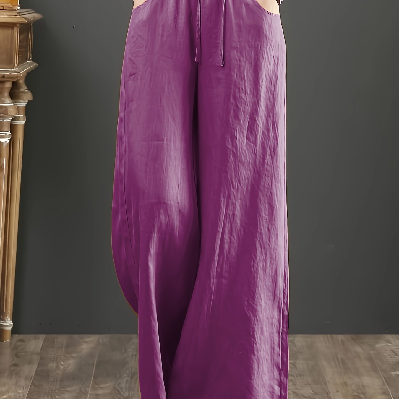 Pantalones de algodón de pierna ancha para mujer, de cintura alta y largo hasta el suelo, estilo de vacaciones, para todas las estaciones