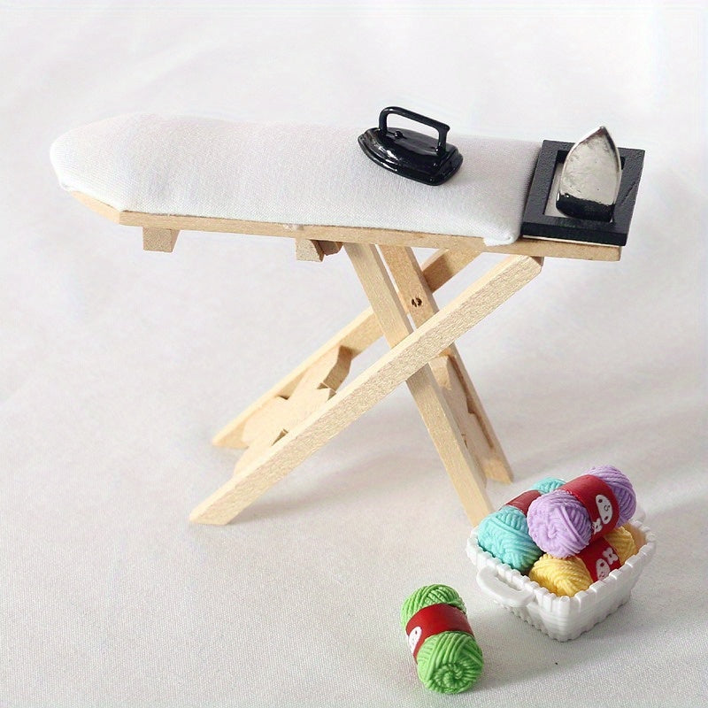 Miniature Ironing Board and Iron Set for Dollhouse Kitchen and Living Room Decor