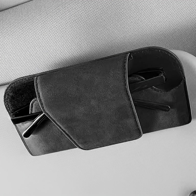 PU Leather Car Visor Glasses Holder Universal Fit Eyeglasses Organizer