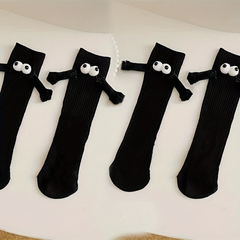 Magnetic Couple Mid-Calf Socks for Women Geometric Pattern Knit Fabric Cute and Funny Style