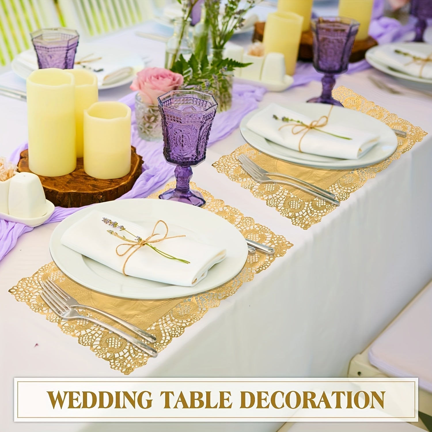 Paquete de 100 manteles individuales rectangulares de papel dorado para postres y fiestas