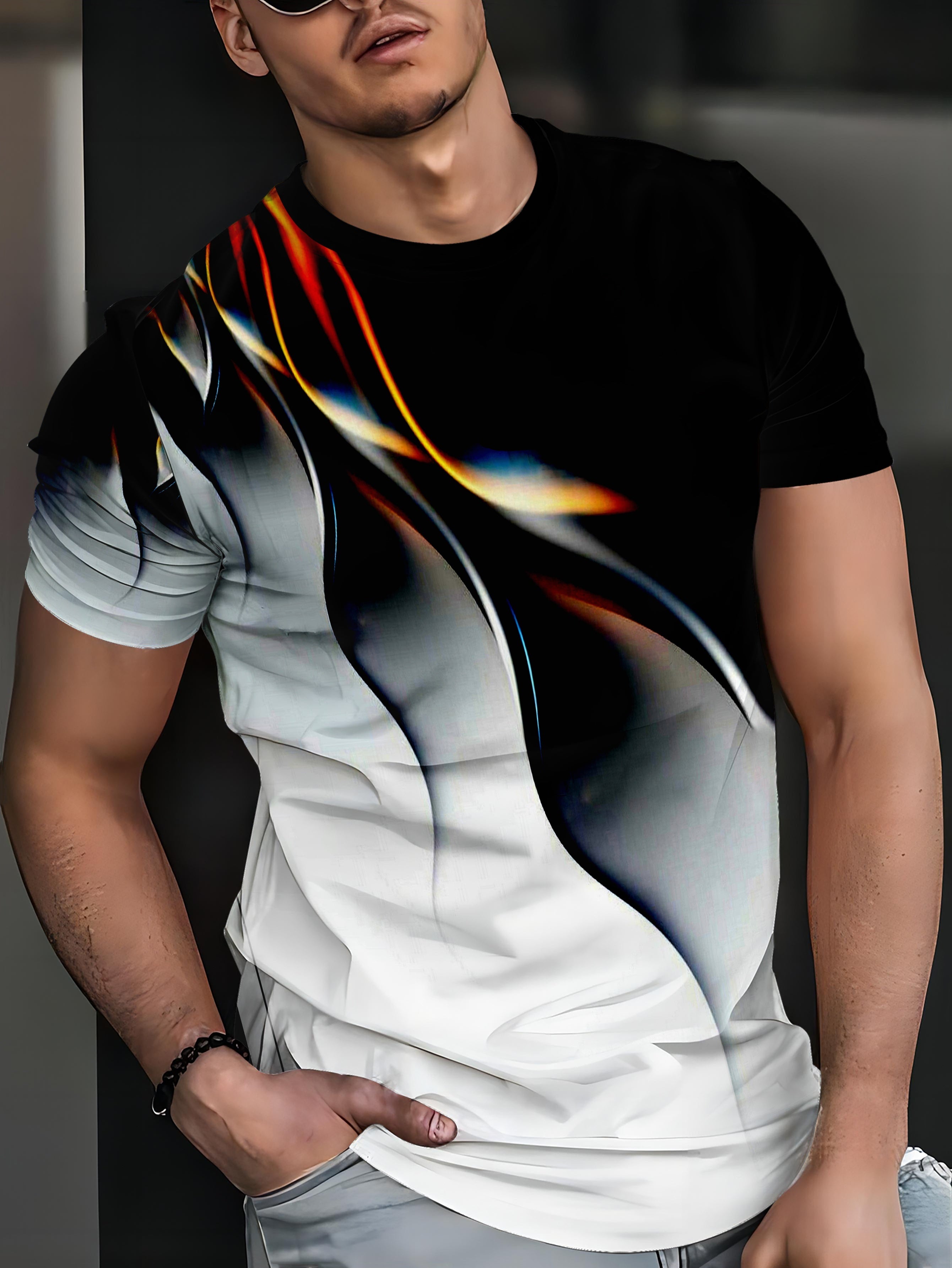 Мужская большая летняя дышащая рубашка с 3D цифровой печатью, короткий рукав, повседневная спортивная фитнес