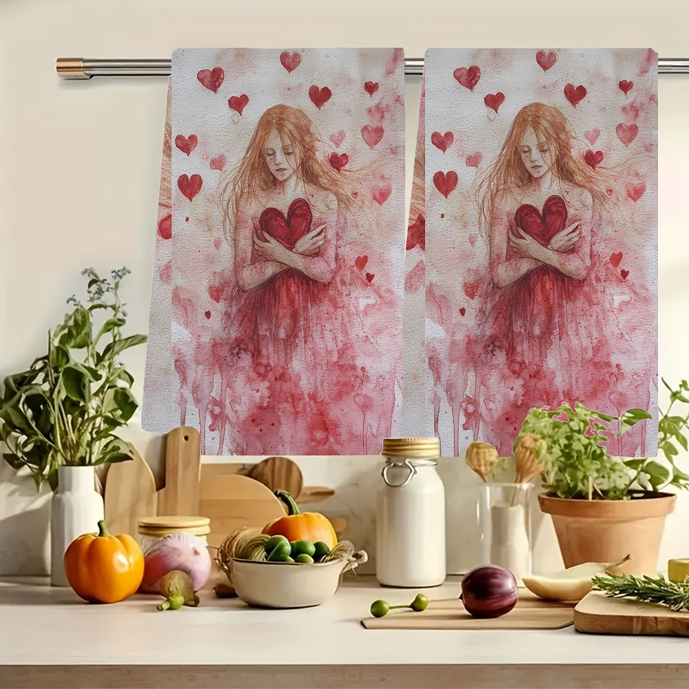 Set of 2 Ultra Soft Kitchen Towels Valentine’s Day Goddess Design 16x24 Inches Highly Absorbent
