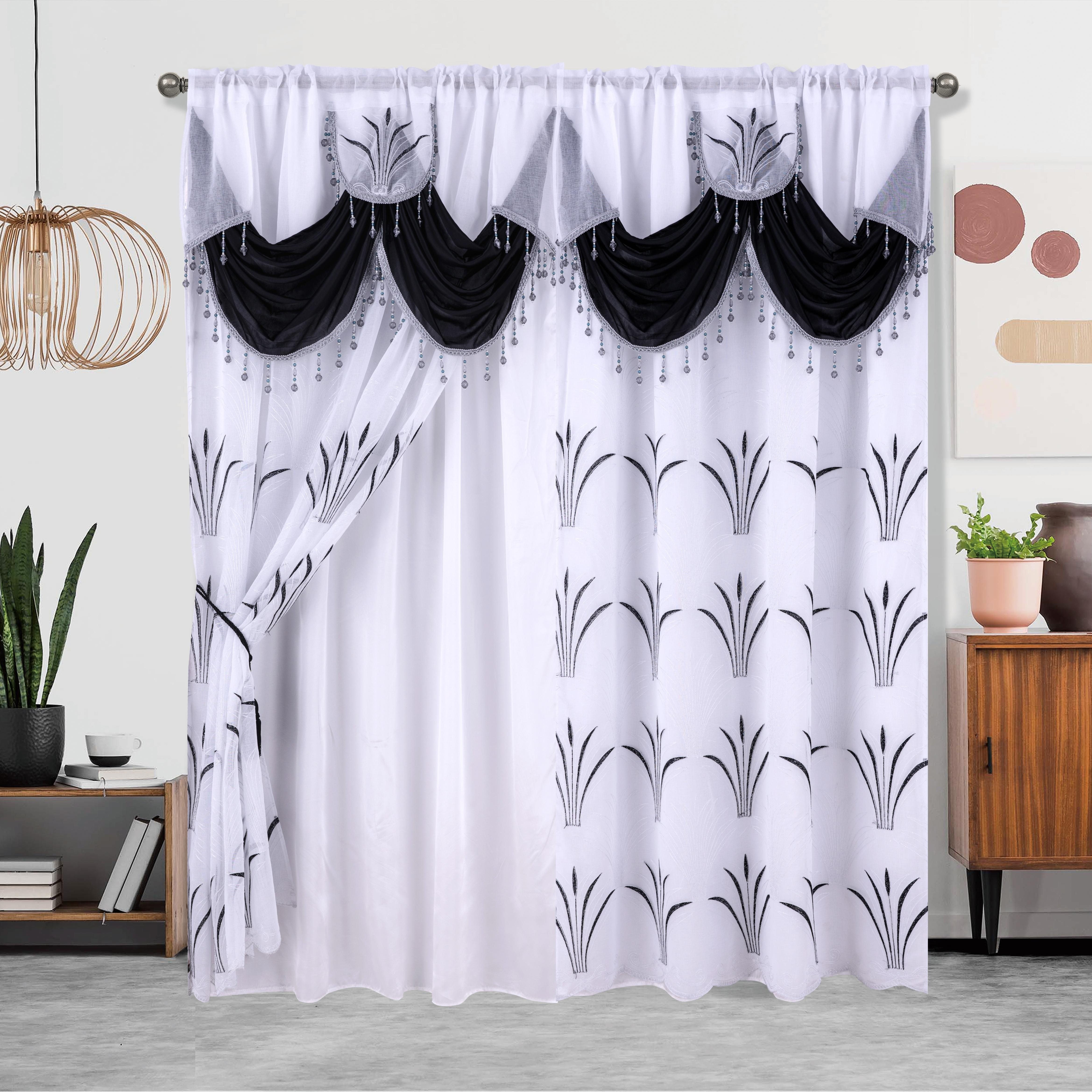Embroidered Double Layer Curtain 132x213 cm for Living Room Bedroom