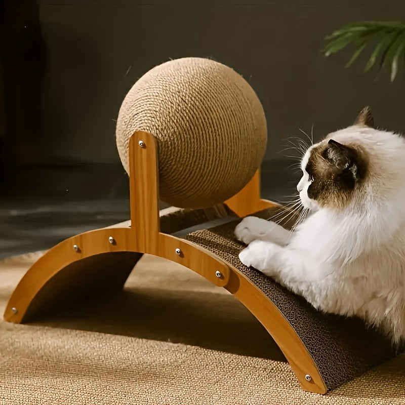 Vertical Cat Scratcher Bed with Textured Cardboard and Multi-Functional Play Station