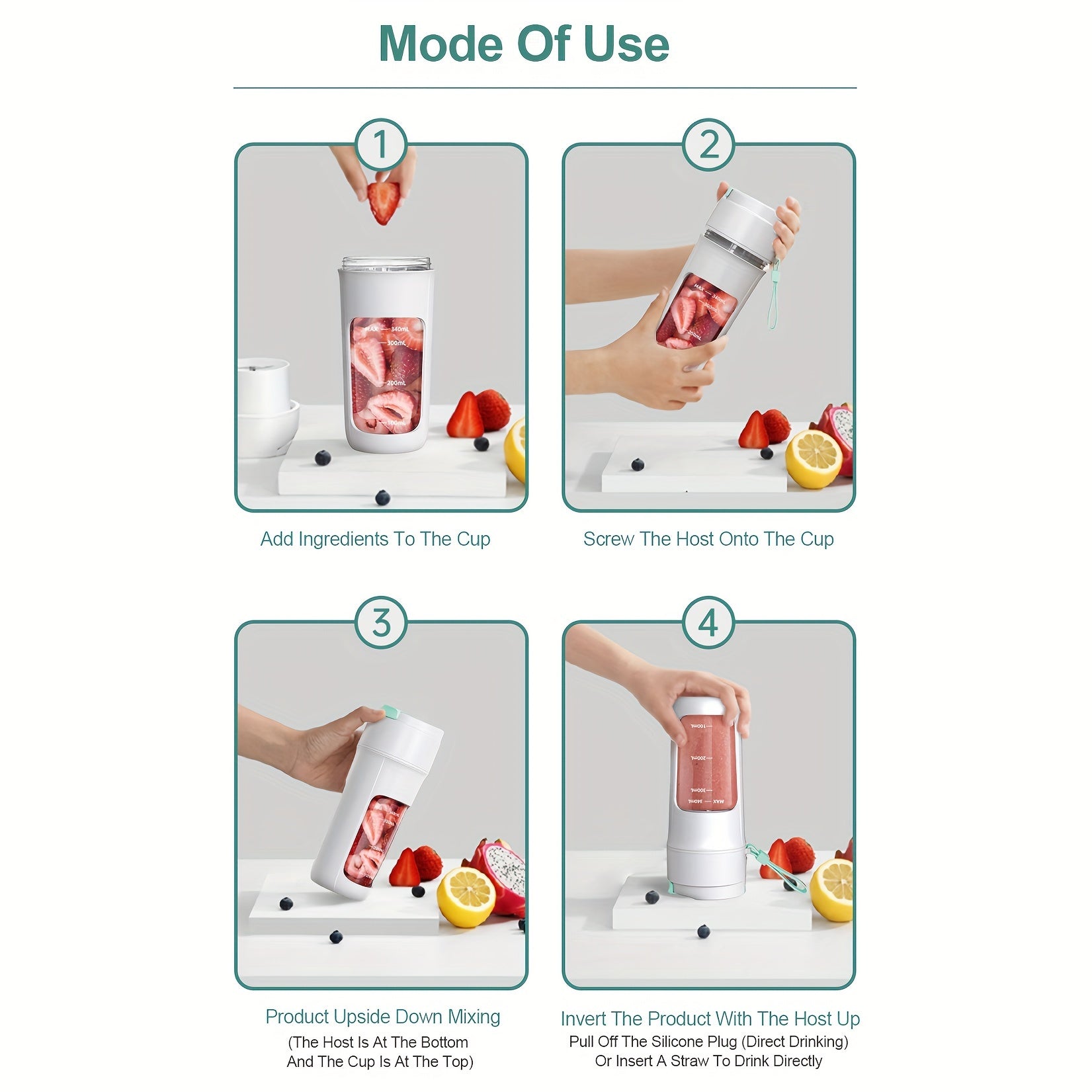 Portable USB Rechargeable Blender with 10 Blades for Smoothies Shakes and Ice Drinks