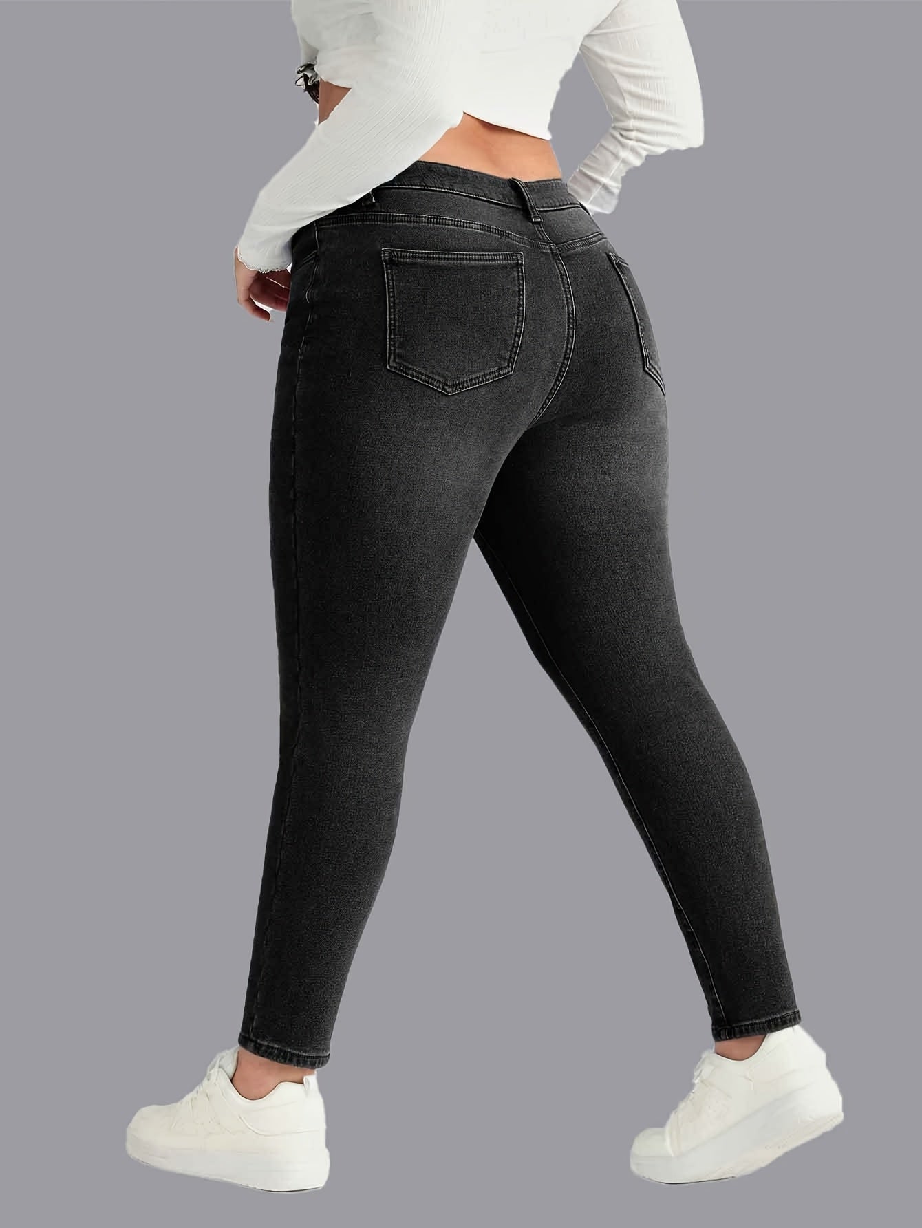 Jeans ajustados negros para mujer de tiro medio, corte delgado, casuales de mezclilla