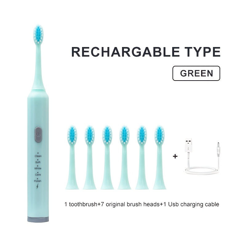 Rechargeable Electric Toothbrush with 7 Brush Heads, Soft Bristles for Home Use