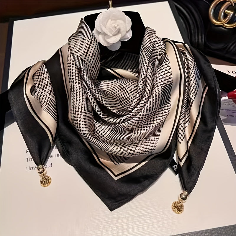 Silk Scarf for Women Spring Autumn Square Thin Neck Protection with Magnetic Buckle