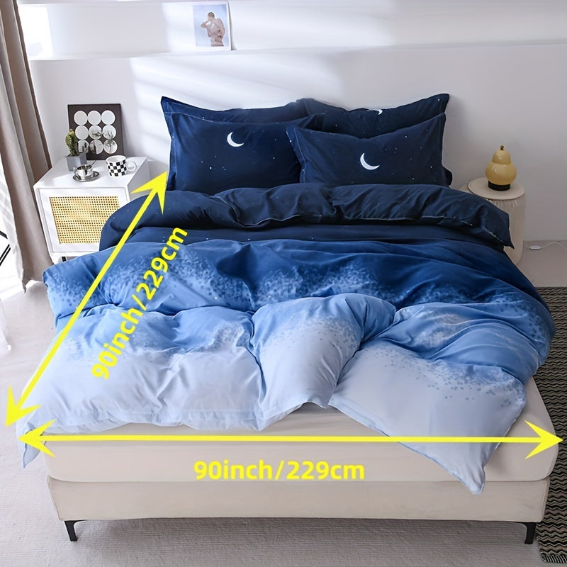 Night Sky Moon Print Bedding Set 3-Piece Duvet Cover and Pillowcases for Bedroom