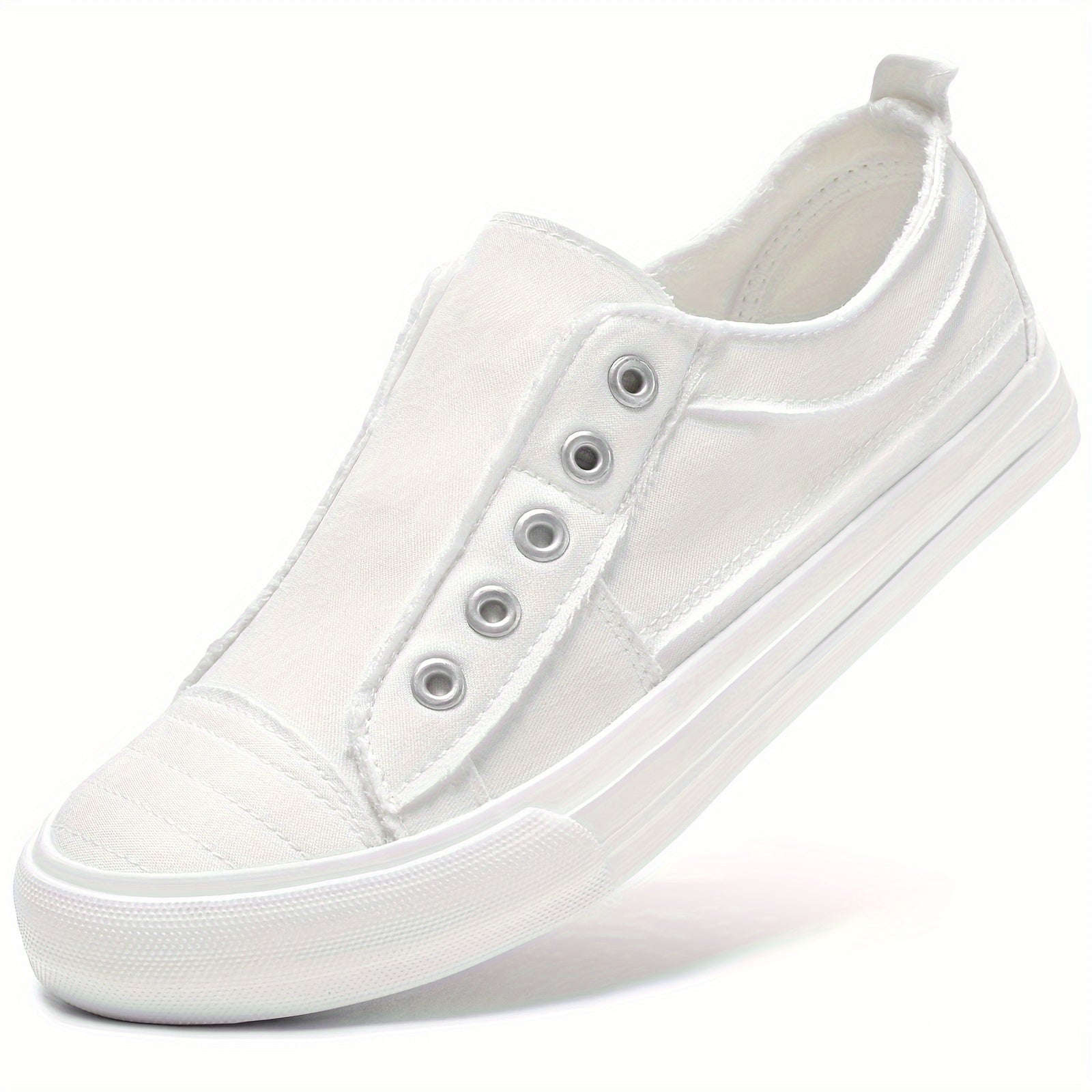 Women's Slip-On Sneakers White Casual Shoes Breathable Fabric All-Season