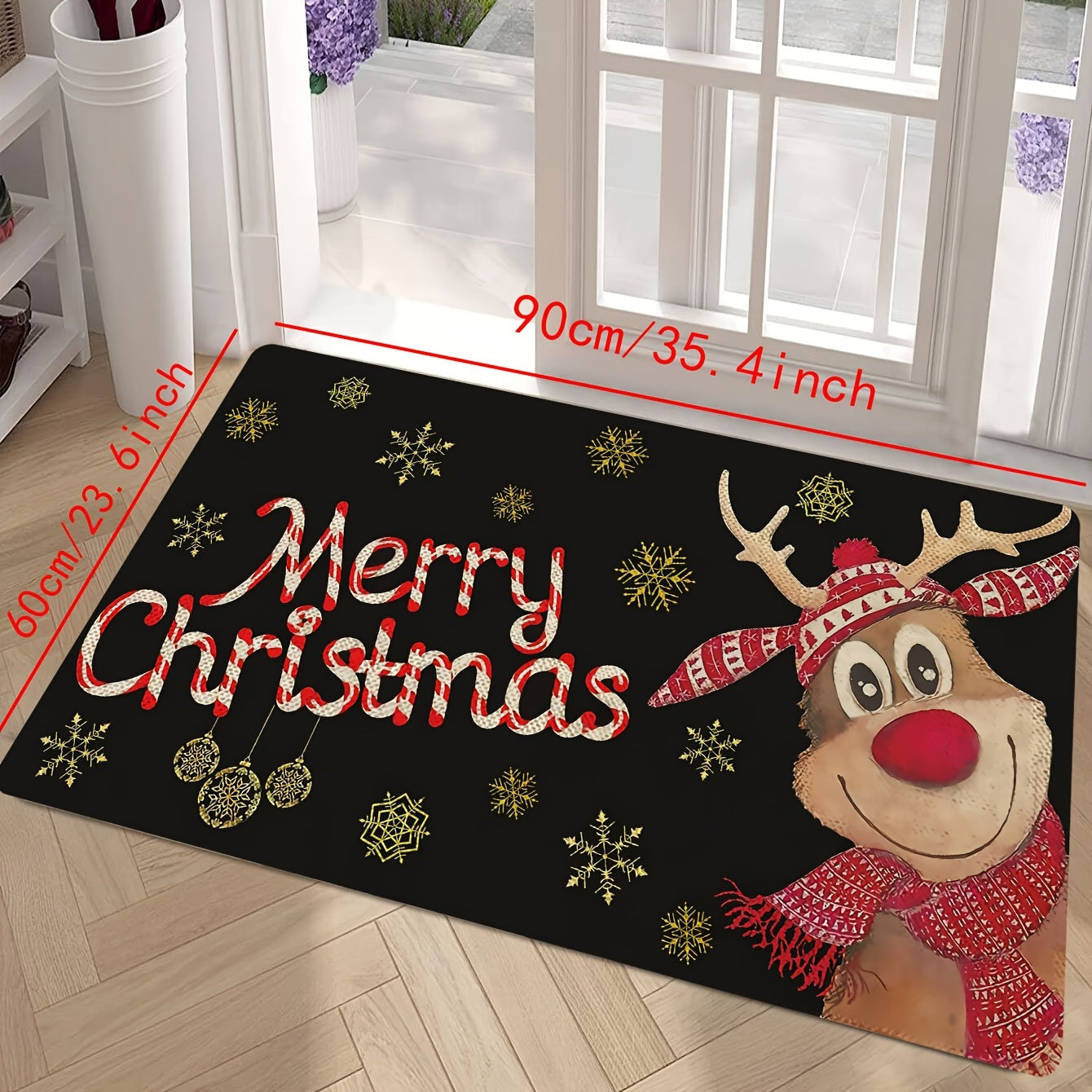 Reindeer Christmas Doormat Indoor Outdoor Welcome Mat Stain-Resistant Polyester