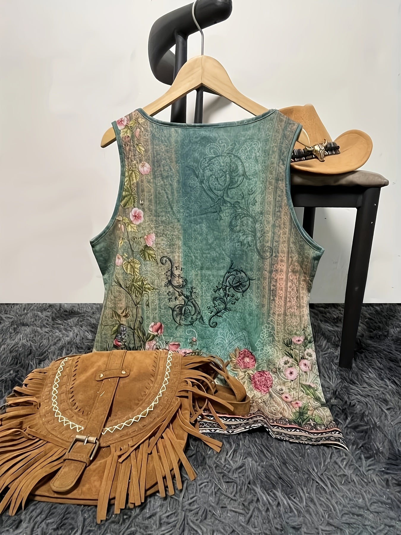 Топ без рукавов с цветочным принтом и V-образным вырезом для полных размеров, весна-лето, пляжная одежда