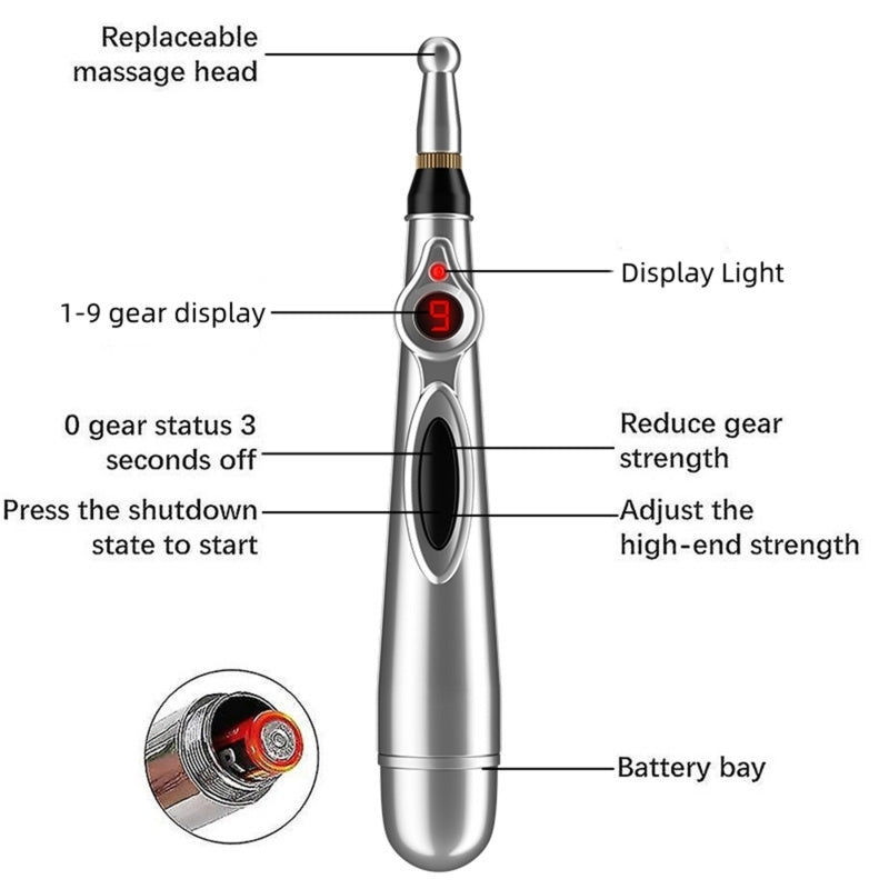 Battery-Operated Massage Pen with 9 Modes and Multiple Heads for Back Neck Waist