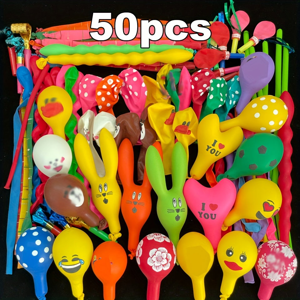 50-Piece Assorted Rubber Balloons Set for Parties and Celebrations