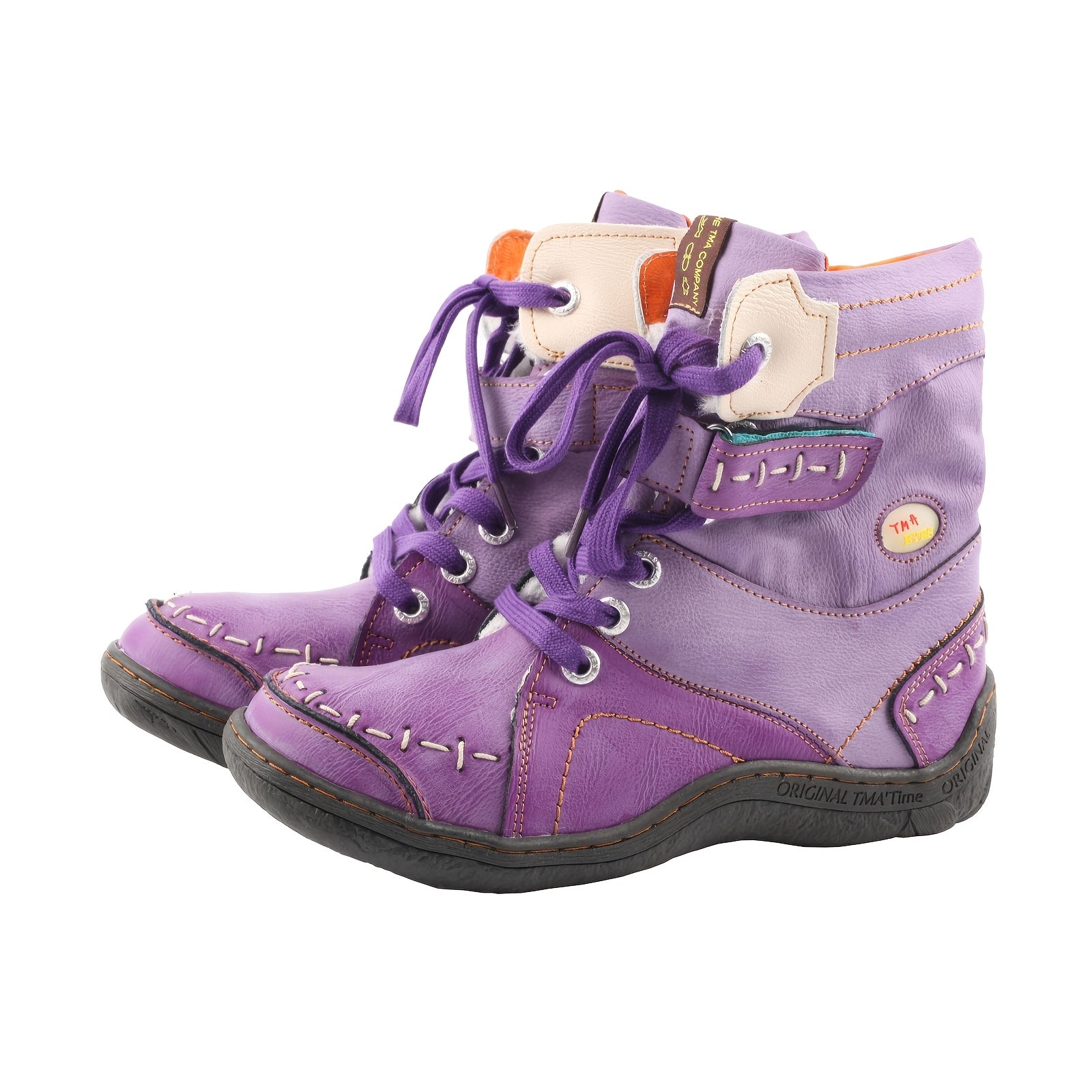 Women's Ankle Boots Lace-Up Winter Shoes Cow Leather Microfiber Sole