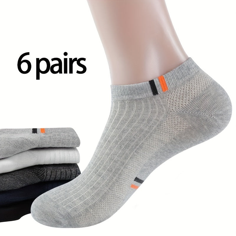 Men's Cotton Blend Ankle Socks 6 Pairs Lightweight Breathable Stretch Comfort