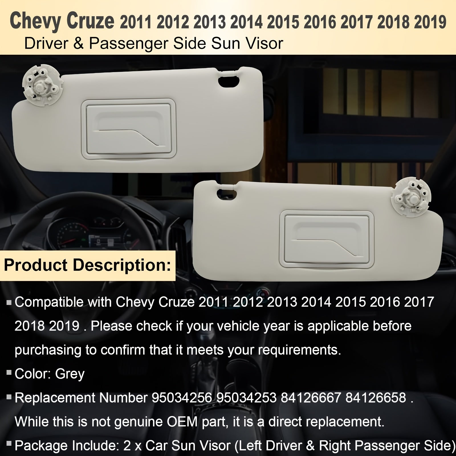 Driver And Passenger Sun Visor Replacement Durable Black for Cruze