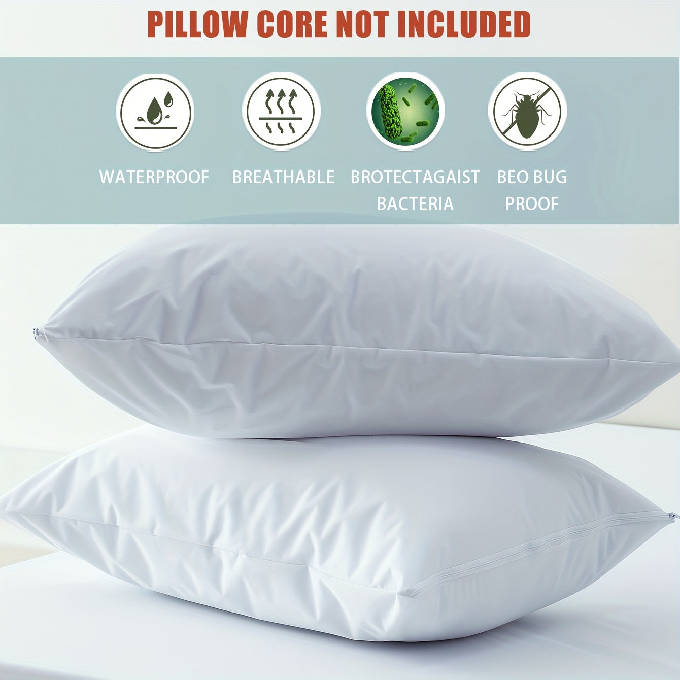 Waterproof Breathable Pillow Covers Set for Hypoallergenic Dustproof Soft Breathability