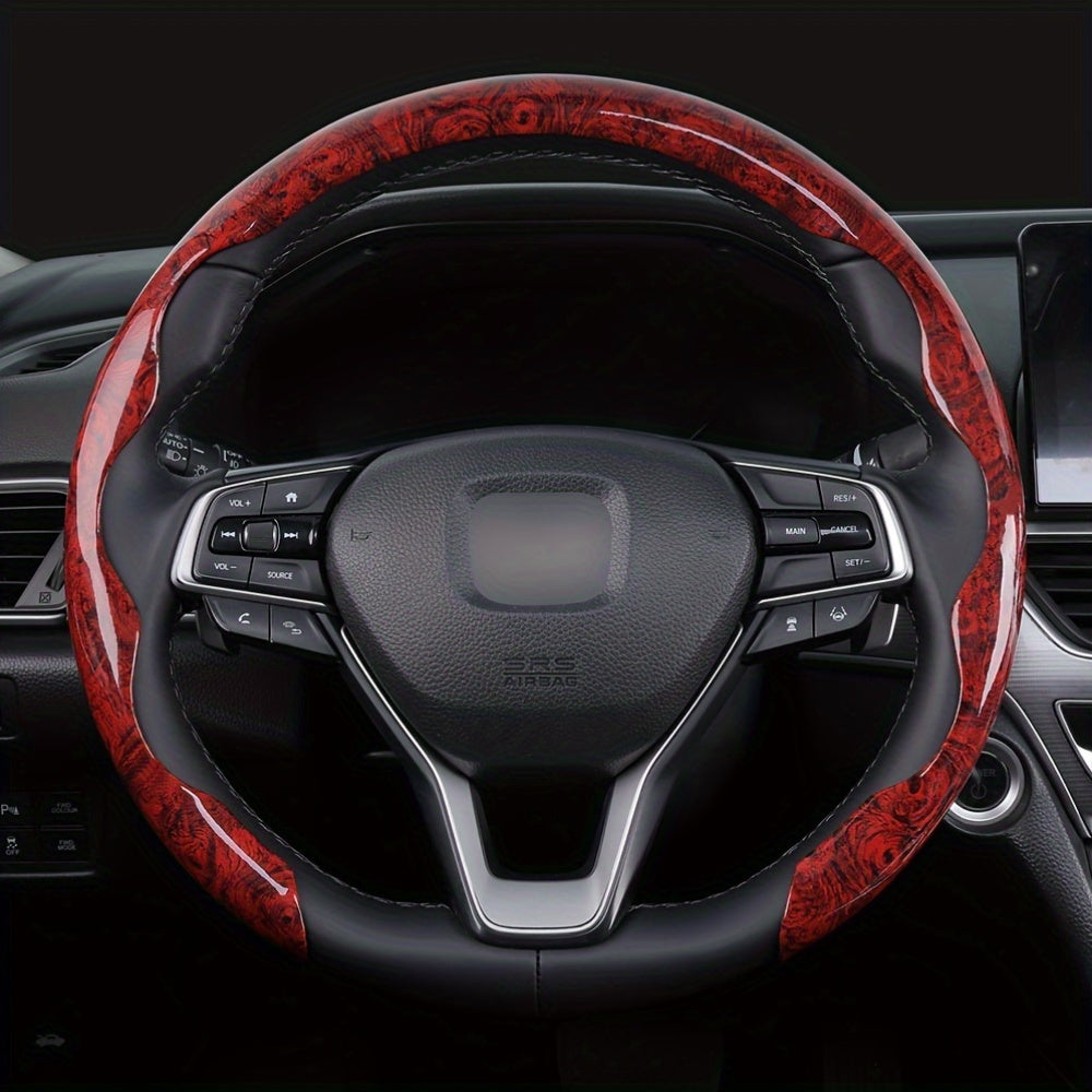 Car Steering Wheel Cover Mahogany Grain Leather Anti-Slip Universal
