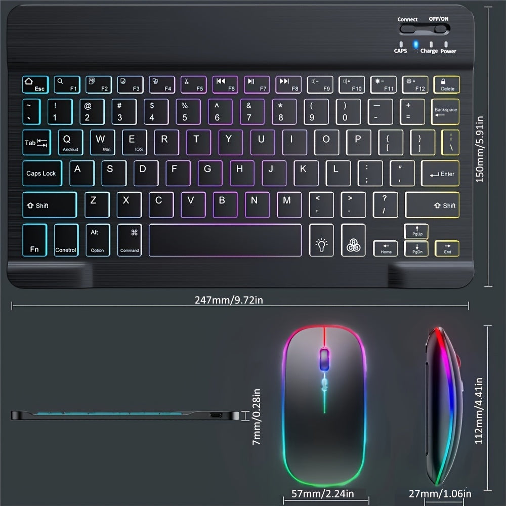 10-Inch Wireless Backlit Keyboard and Mouse Combo with RGB Lighting and Type-C Charging