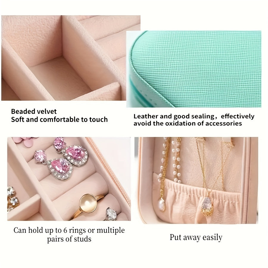 Organizador portátil de cuero para joyas con caja de almacenamiento con cremallera para anillos y collares